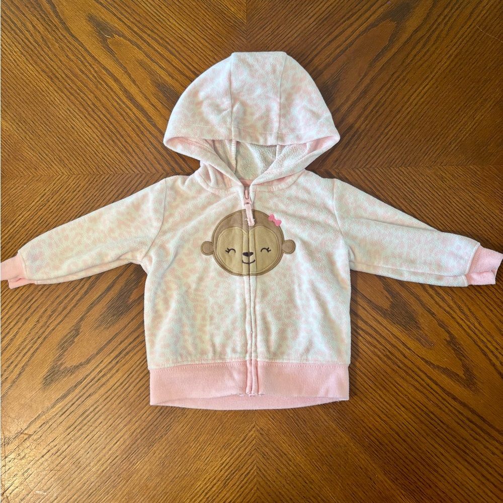 Carter’s Pink Fleece Monkey and Cheetah Print Jacket (0-3m)